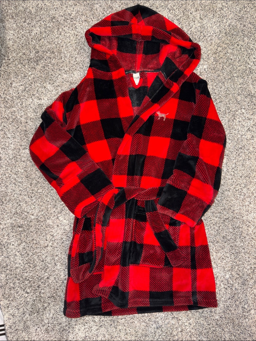 VS PINK Red & Black Buffalo Plaid Hooded Bathrobe
